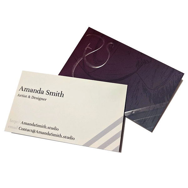 Front and back of printed business card for Amanda Smith.